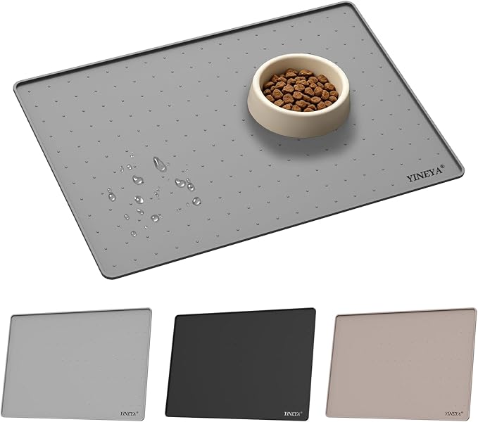 YINEYA Silicone Dog & Cat Food Mat Waterproof 18" x 12", Raised Edge Dog Bowl by YINEYA