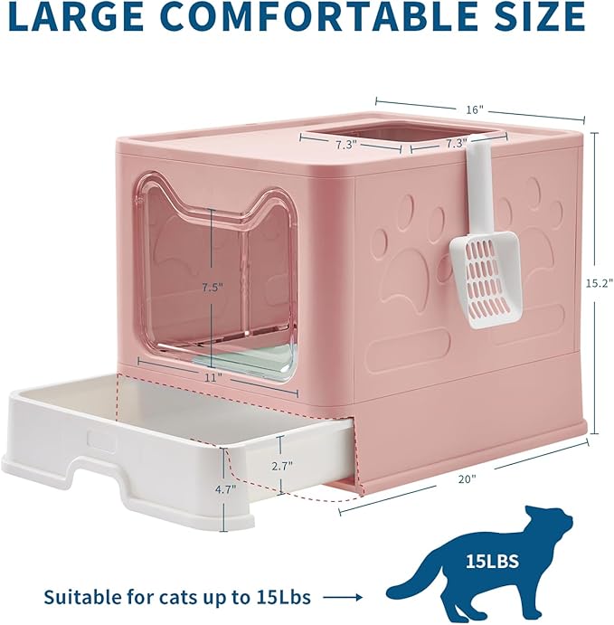 Medario Cat Litter Box with Litter Mat and Scoop, Large Covered Litter Box with - Image 4