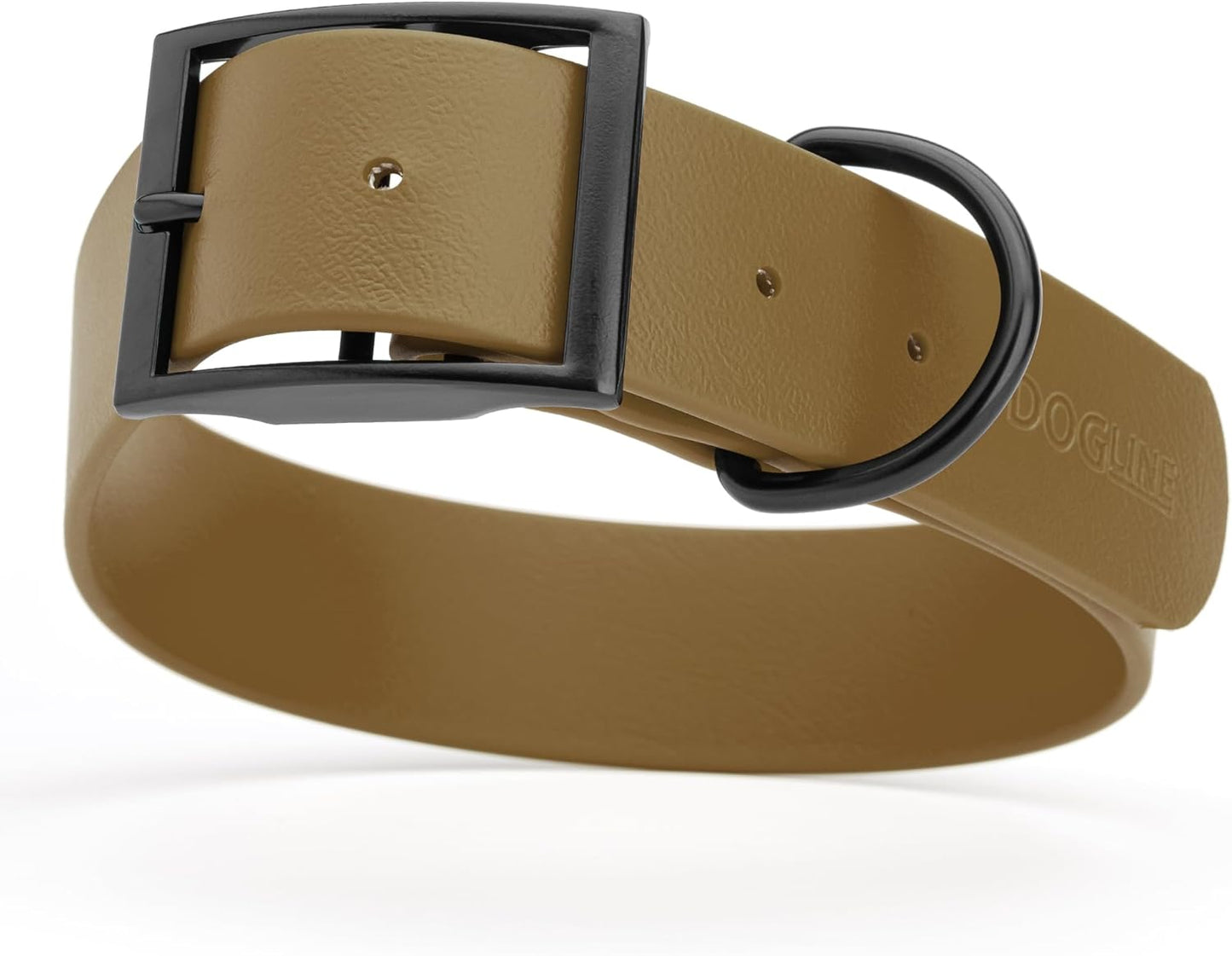 Dogline Biothane Waterproof Dog Collar Strong Coated Nylon Webbing with Black Hardware Odor- Proof for Easy Care Easy to Clean High Performance Fits Small Medium or Large Dogs, Coyote Brown