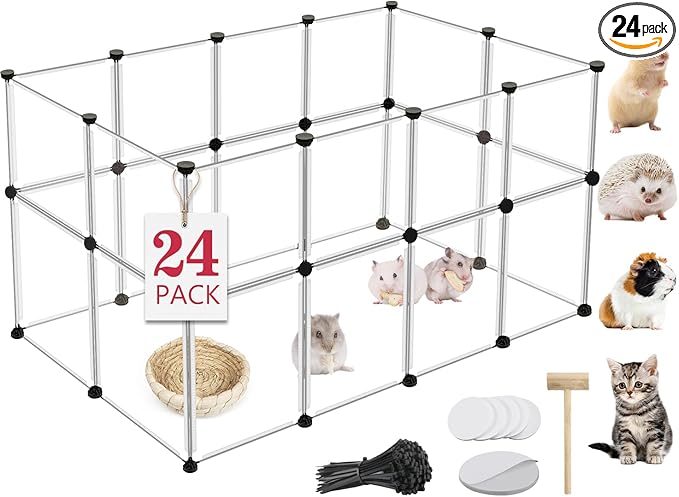 24 Panels Portable Small Animals Playpen, Portable Plastic Enclosure, Puppy by VISCOO