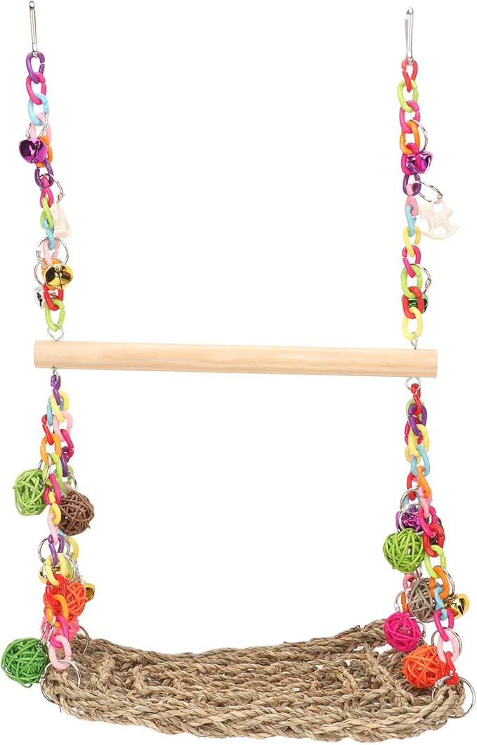 Bird Seagrass Swing Toys, Natural Rattan Climbing Hammock - Image 7