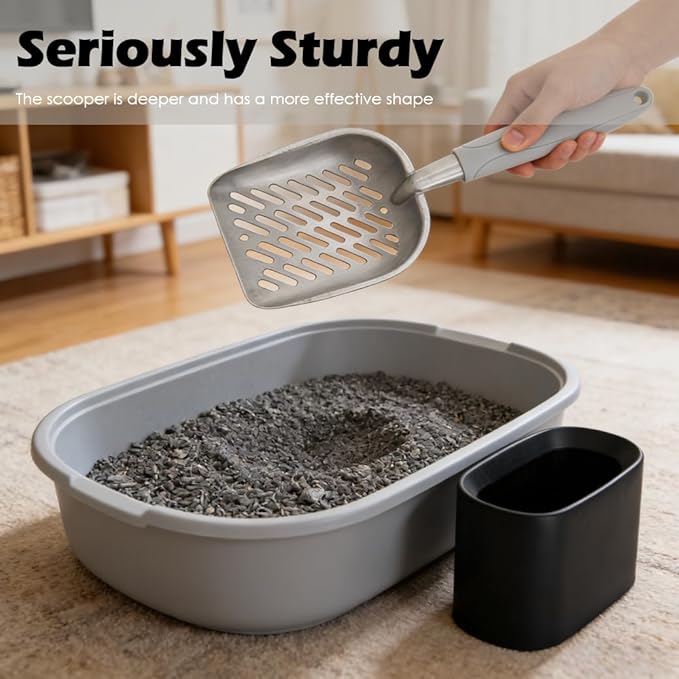 Metal Cat Litter Scoop with Holder, Aluminum Cats Litter Scooper Captures All - Image 5