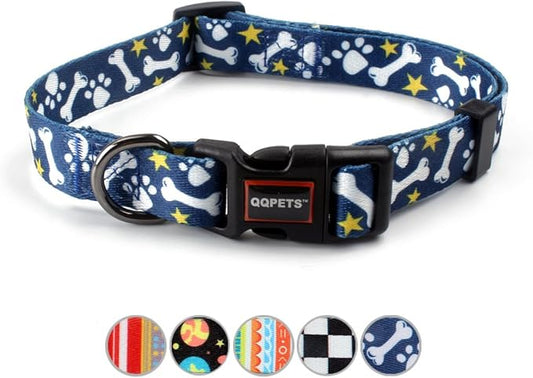 QQPETS Adjustable Soft Dog Collar: Print Flower Pink Multicolor Cute Patterns by QQPETS