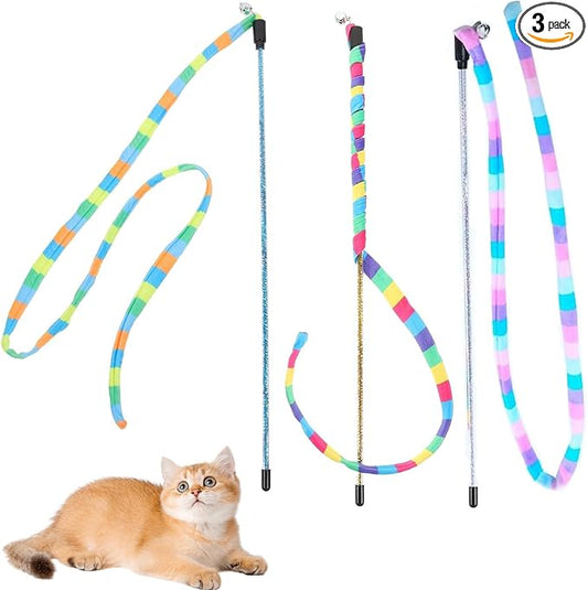 KABASI 3PCS Interactive Cat Rainbow Wand Toys, Colorful Cats String Toy Teaser by KABASI