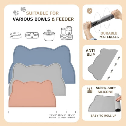 Cat Food Mat, Silicone Non Slip Dog Bowl Mat Waterproof Cat Feeding Mat Stop - Image 5
