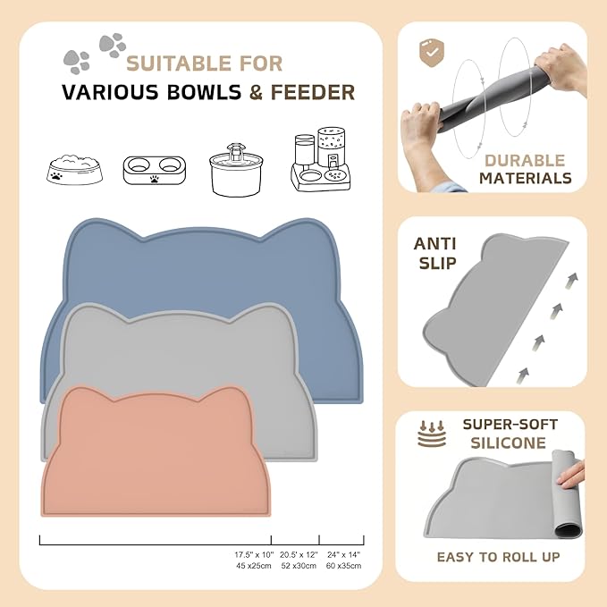 Cat Food Mat, Silicone Non Slip Dog Bowl Mat Waterproof Cat Feeding Mat Stop - Image 5