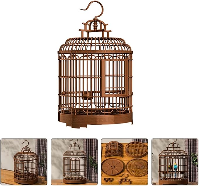 Large Portable Bird Cage Villa for Parrots, Retro Plastic Bird Carrier Travel - Image 7