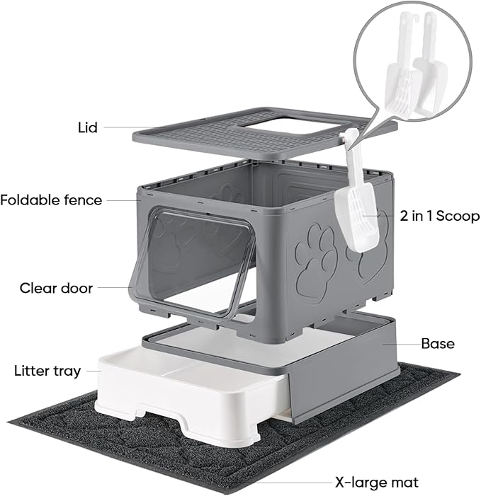 Medario Cat Litter Box with X-Large Litter Mat and Scoop, Large Covered Litter - Image 6