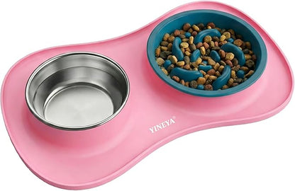 YINEYA 3 in 1 Slow Feeder Dog Bowls & Stainless Steel Food and Water Bowl by YINEYA