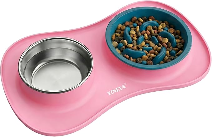 YINEYA 3 in 1 Slow Feeder Dog Bowls & Stainless Steel Food and Water Bowl by YINEYA