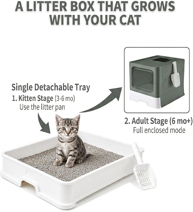 Medario Cat Litter Box with X-Large Litter Mat and Scoop, Large Covered Litter - Image 3