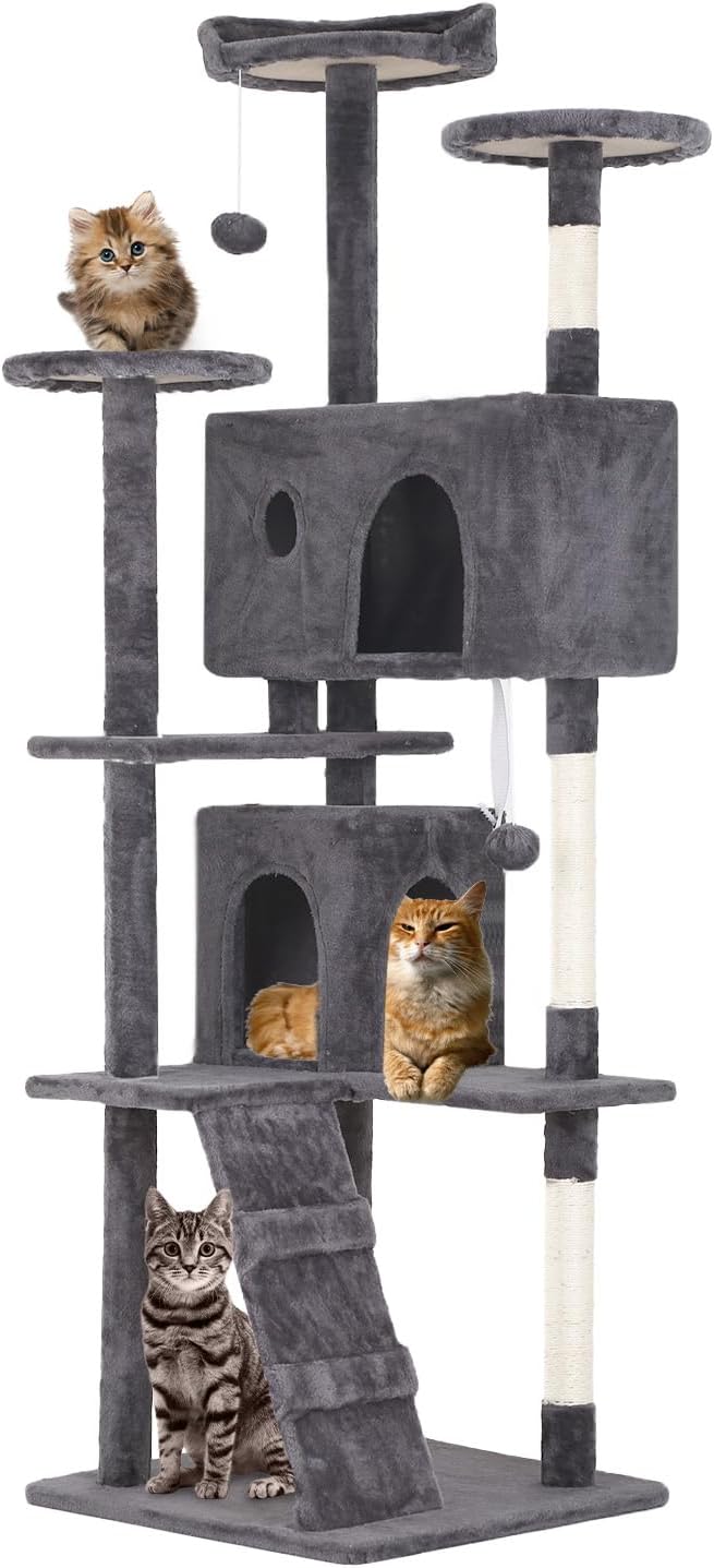 FDW | 70" Cat Tree Tower | Light Gray | Multi-Level Indoor Activity Center by FDW