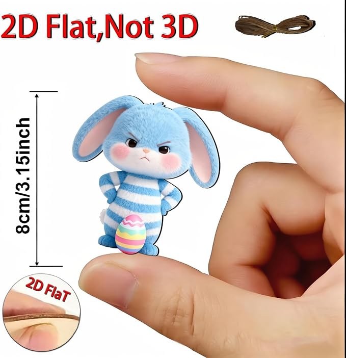 12 Pcs Easter Bunny Hanging Ornaments Cute 2D Wooden Easter Tree Ornaments - Image 5