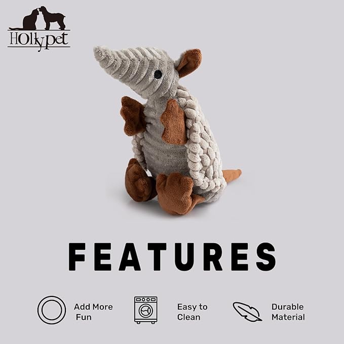 Hollypet Plush Dog Squeaky Toy Stuffed Armadillo Animal Pet Puppy Chew Toys - Image 6