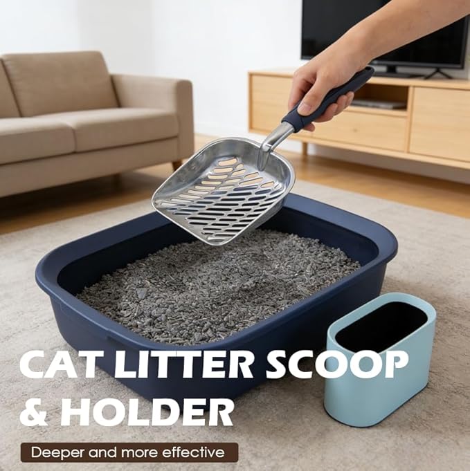 Aluminum Cat Litter Scoop in Holder, Non-Stick Cat Poop Scooper - Image 3