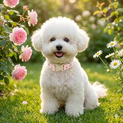 Pink Bow Dog Collar with Flower, Adjustable Cotton Puppy Collar, Cute Girl Boy - Image 8