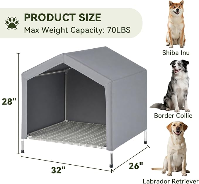Elevated Dog House for Medium Dogs, Weather-Resistant Stainless Steel Frame & - Image 5