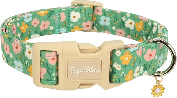 Dog Collar with Floral Patterns, Spring Summer Collection Green Dog Collar with by Unknown