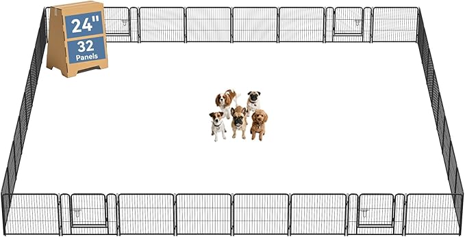 DUMOS Dog Playpen Indoor, Metal 24 Inch 32 Panels Foldable Pet Fence by DumosLifestyle