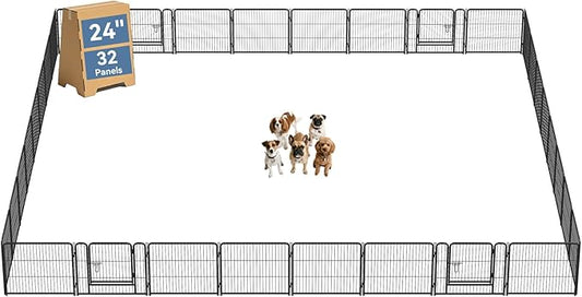 DUMOS Dog Playpen Indoor, Metal 24 Inch 32 Panels Foldable Pet Fence by DumosLifestyle