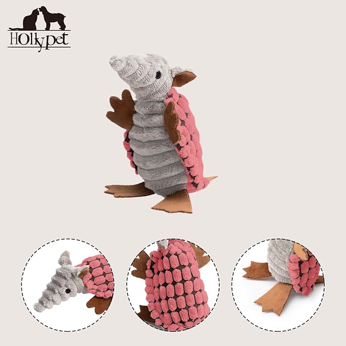 Hollypet Plush Dog Squeaky Toy Stuffed Armadillo Animal Pet Puppy Chew Toys - Image 3