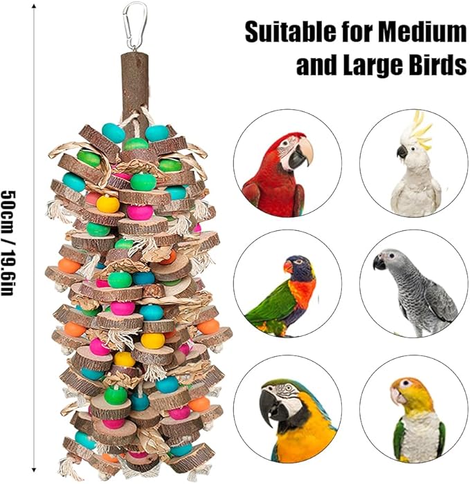 Extra Large Bird Parrot Toys- 19.7 inch Multicolored Natural Wooden Block - Image 5