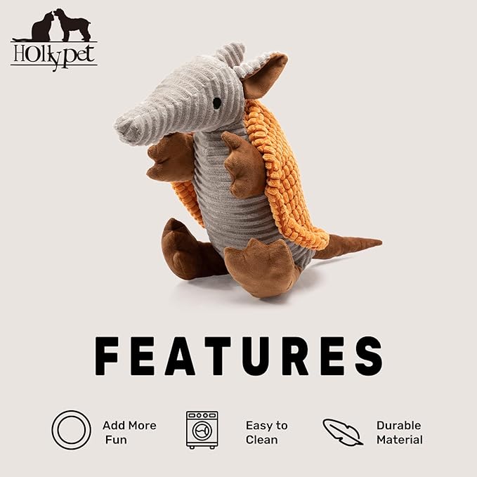 Hollypet Plush Dog Squeaky Toy Stuffed Armadillo Animal Pet Puppy Chew Toys - Image 6