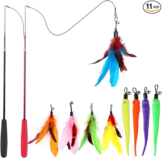MeoHui Cat Toys for Indoor Cats, Interactive Cat Toy 2PCS Retractable Wand Toy by MeoHui