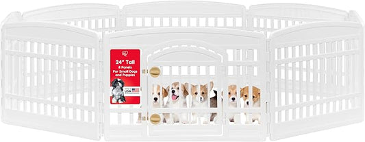 IRIS USA Dog Playpen with Door, 24” 8 Panel Pet Exercise Pen – Indoor Outdoor by IRISUSA