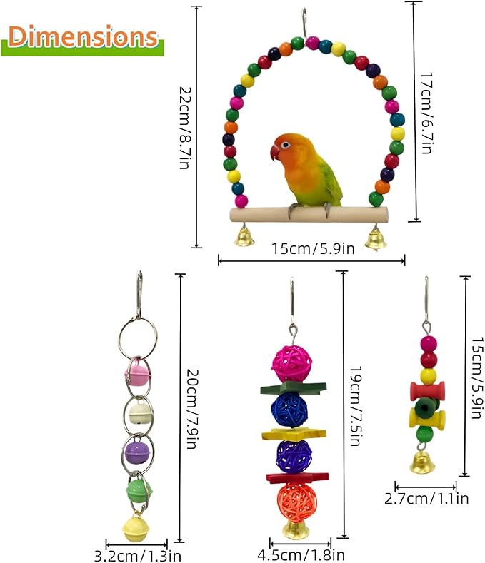 7 Packs Bird Toys for Parakeets, Colorful Parrot Toys - Image 6