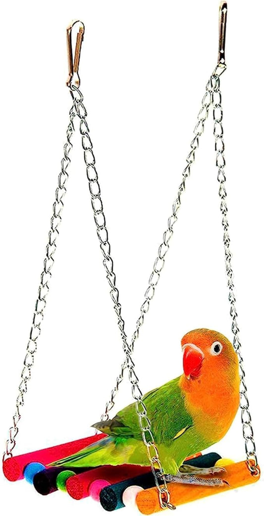 SunGrow Parrot Cage Hammock Swing, Colorful Wooden Swing by SunGrow