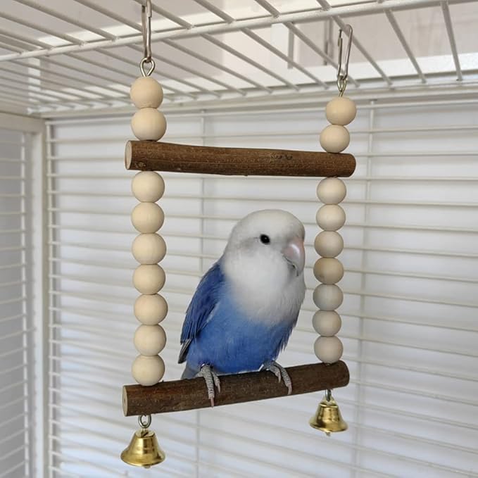 Bird Hook Swing with Bell Toys, Hanging Stand Swing, Double Layer Wooden Perch - Image 8