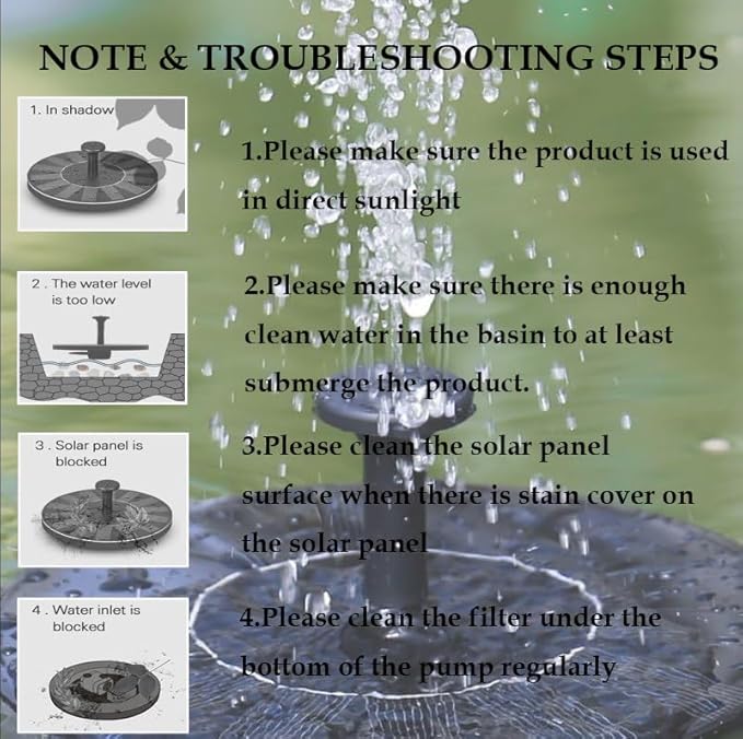 LAWOHO Solar Fountain Pump 1.5W Upgraded Submersible Solar Water Fountain Panel - Image 4