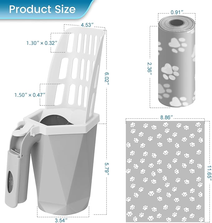 Cat Litter Scooper with Holder Kitty Litter Scoop with Waste Can and 150 Refill - Image 3
