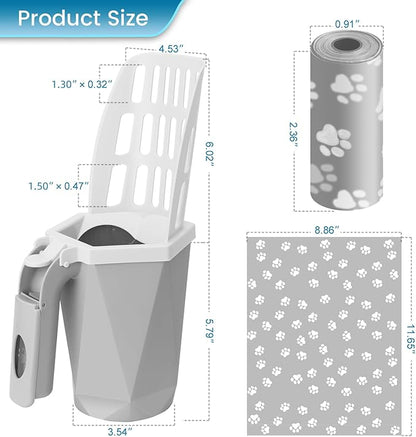 Cat Litter Scooper with Holder Kitty Litter Scoop with Waste Can and 150 Refill - Image 3