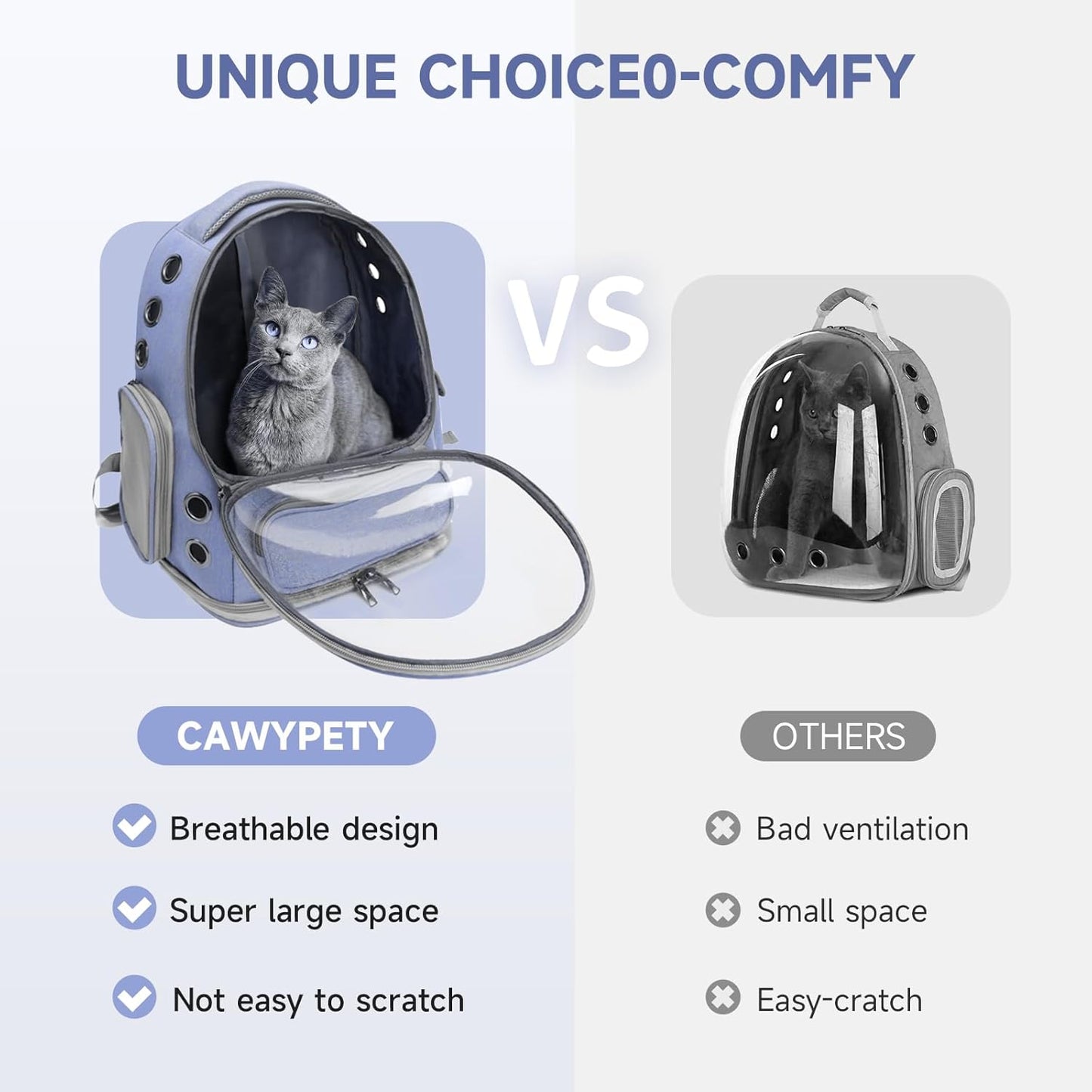 Cat Backpack Carrier, Breathable Cat Carrier Large Space Bubble Pet Backpack for Kitty Small Dog up to 12lbs, Transparent & Foldable Pet Carrier for Travel Hiking (Blue