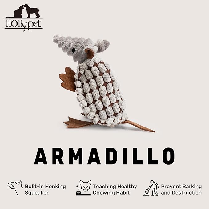 Hollypet Plush Dog Squeaky Toy Stuffed Armadillo Animal Pet Puppy Chew Toys - Image 4