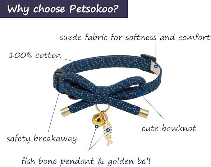 Cute Bowtie Cat Collar with Bell. Japanese Stylish Bowknot & Fish Charm. Safety - Image 2