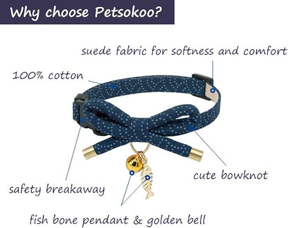 Cute Bowtie Cat Collar with Bell. Japanese Stylish Bowknot & Fish Charm. Safety - Image 2