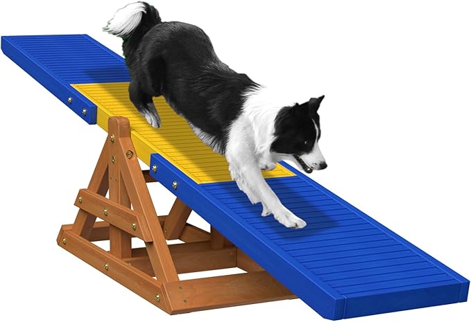 SuniBoxi 95" Wooden Dog Seesaw, Dogs Agility Course Backyard Set by SUNIBOXI