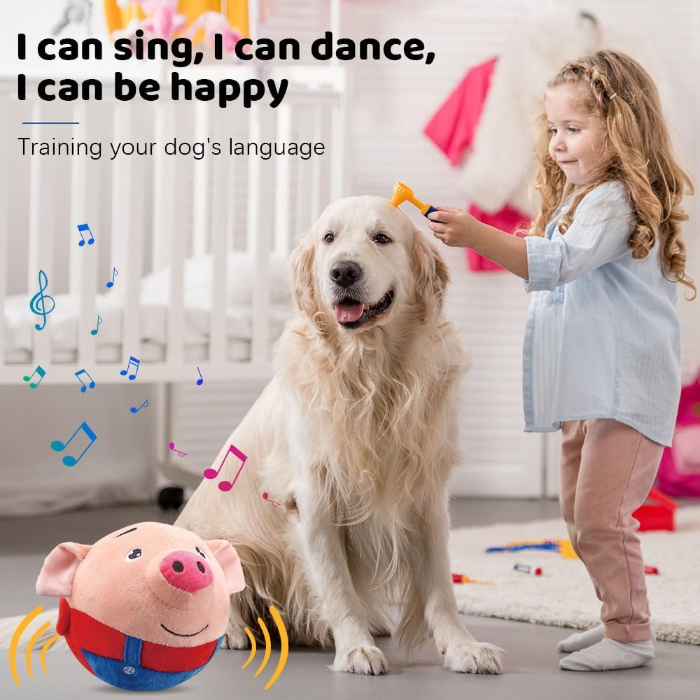 2024 Upgrade Pet Plush Ball - Active Squeaky Moving Dog & Bouncing for Boredom Relieving Dog Pig Interactive Plush Toy