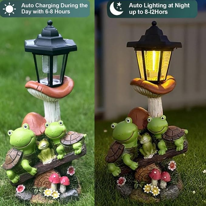 Outdoor Solar Powered Turtle Statue, Turtle and Mushroom-Shaped Sculpture - Image 4