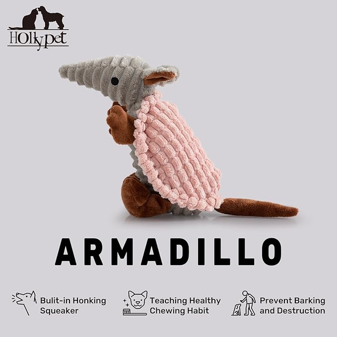 Hollypet Plush Dog Squeaky Toy Stuffed Armadillo Animal Pet Puppy Chew Toys - Image 4