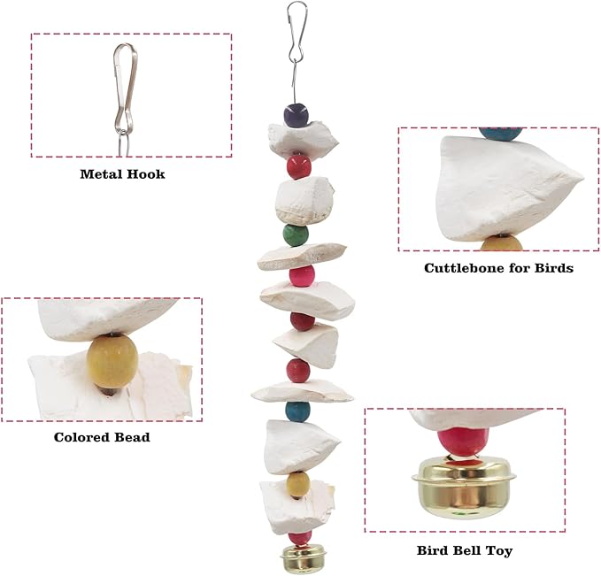 2 Pack Bird Toys with Cuttlebone, Parakeet Toys, Bird Beak Grinding Stone - Image 3
