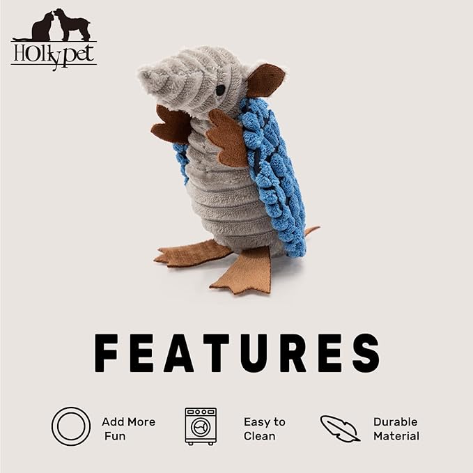 Hollypet Plush Dog Squeaky Toy Stuffed Armadillo Animal Pet Puppy Chew Toys - Image 5