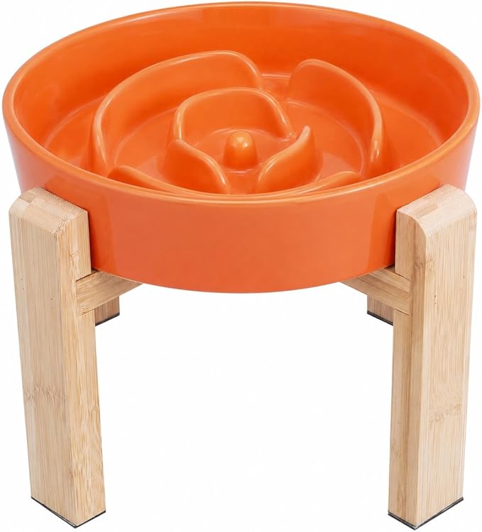 Elevated Slow Feeder Dog Bowl Large Breed, 8.8 Inch Ceramic Slow Eating Bowl by PTOBER