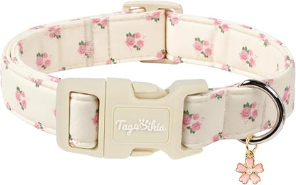 Floral Dog Collar, Spring Summer Pink Flower Pet Collar, Cute Cotton Puppy by Unknown
