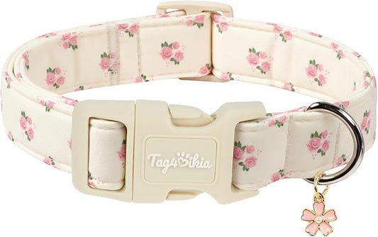 Floral Dog Collar, Spring Summer Pink Flower Pet Collar, Cute Cotton Puppy by Unknown