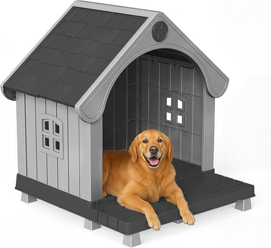 DRATO Large Dog House Outdoor Indoor, Sturdy Plastic Waterproof Doghouse by DRATOprovidesawarmandcozy