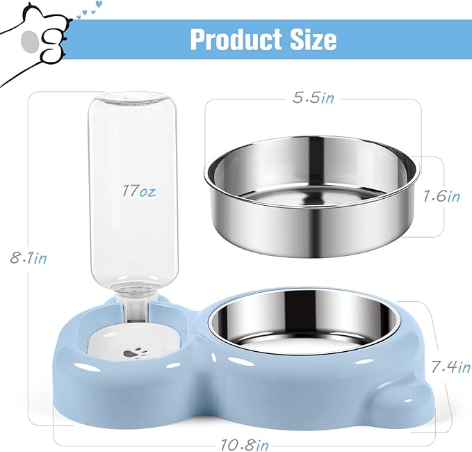 Double Dog Cat Bowls, Cat Food and Water Bowl Set - Image 5